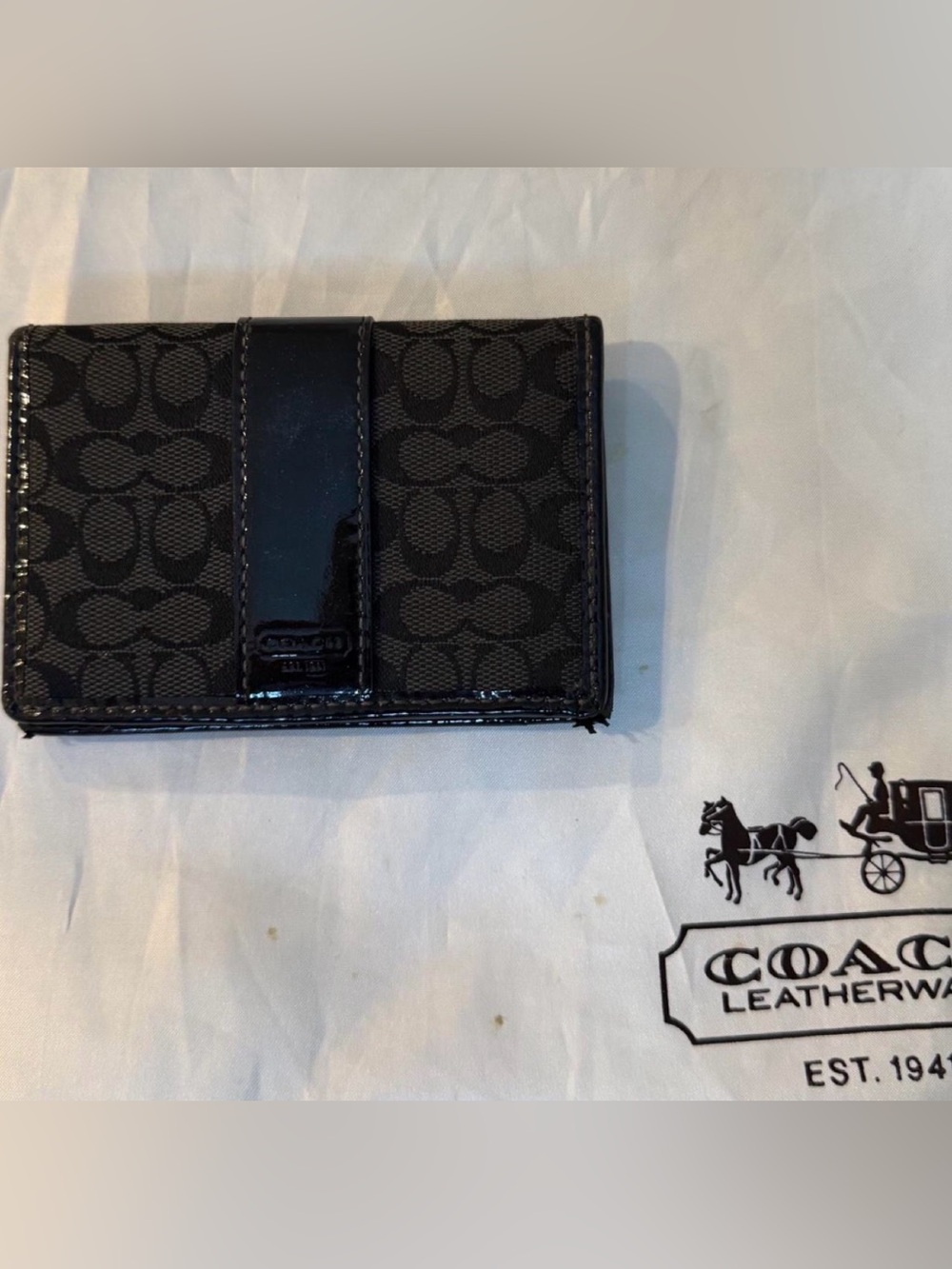 Coach Signature Monogram Leather Canvas Card Holder- Black